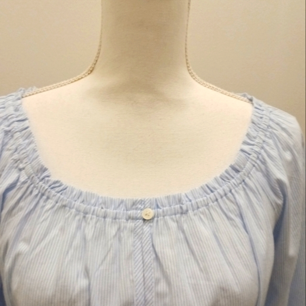 LOFT  womens light blue striped square neck tie waist blouse with long sleeve(S) - Picture 8 of 10
